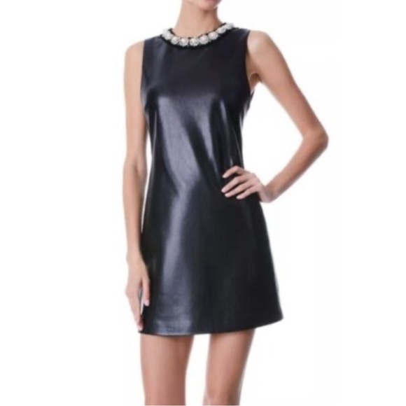Alice and Olivia faux black leather holiday shift dress - Picture 3 of 4